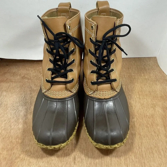 LL Bean Duck Boots Men's Size 8 Brown Leather 6 Inch Lace Up Snow Rain Boots - Picture 2 of 9